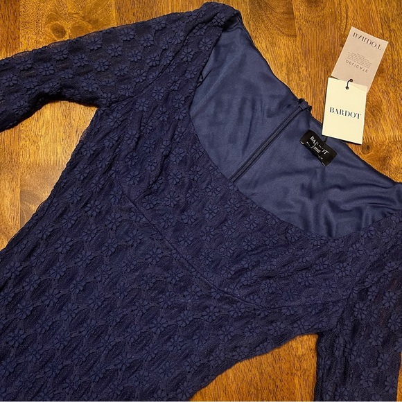 NWT Bardot Adoni Long Sleeve Lace Midi Dress L / US 8 Navy Fitted - Picture 7 of 13